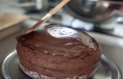 chocolate icing on a cake