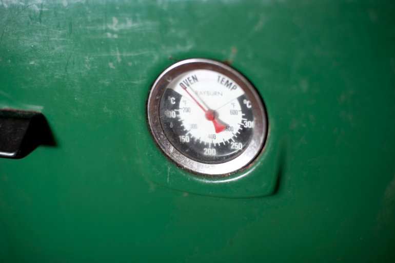 Temperature gauge on a Rayburn Close up view of a temperature gauge on a Rayburn wood burning oven