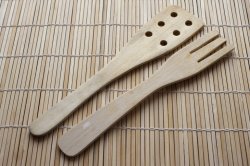 Wooden salad serving fork and spatula