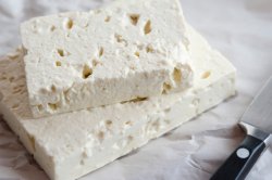 Slabs of feta goats milk cheese