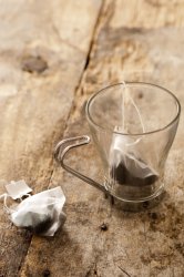 Glass mug with teabags