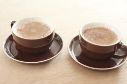 Two cups of fresh cappuccino coffee