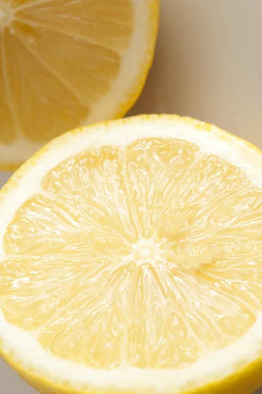 close up on a lemon sliced in half