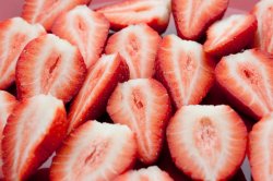 Sliced halved strawberries