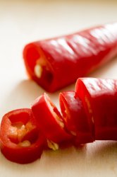 Close up on sliced red hot chill pepper