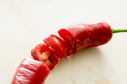 Sliced fresh red hot chilli pepper