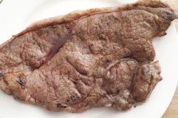 Portion of rump steak cooked medium
