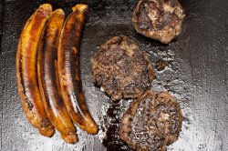 Roasted sausages and meat rissoles