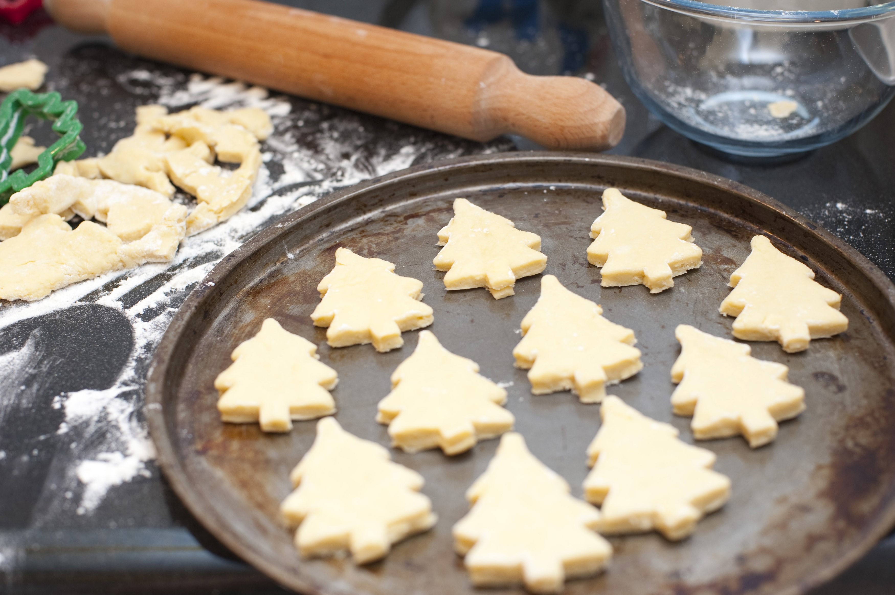 Freshly baked Christmas tree biscuits Free Stock Image