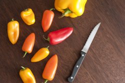 Mini bell peppers and kitchen knife